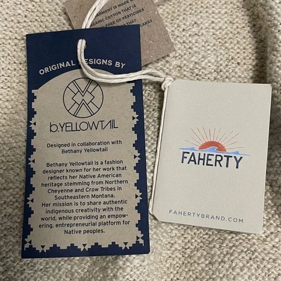 Faherty Cardigan Size Medium Large Aztec Tie Fringe Ivory Sweater - Picture 9 of 10